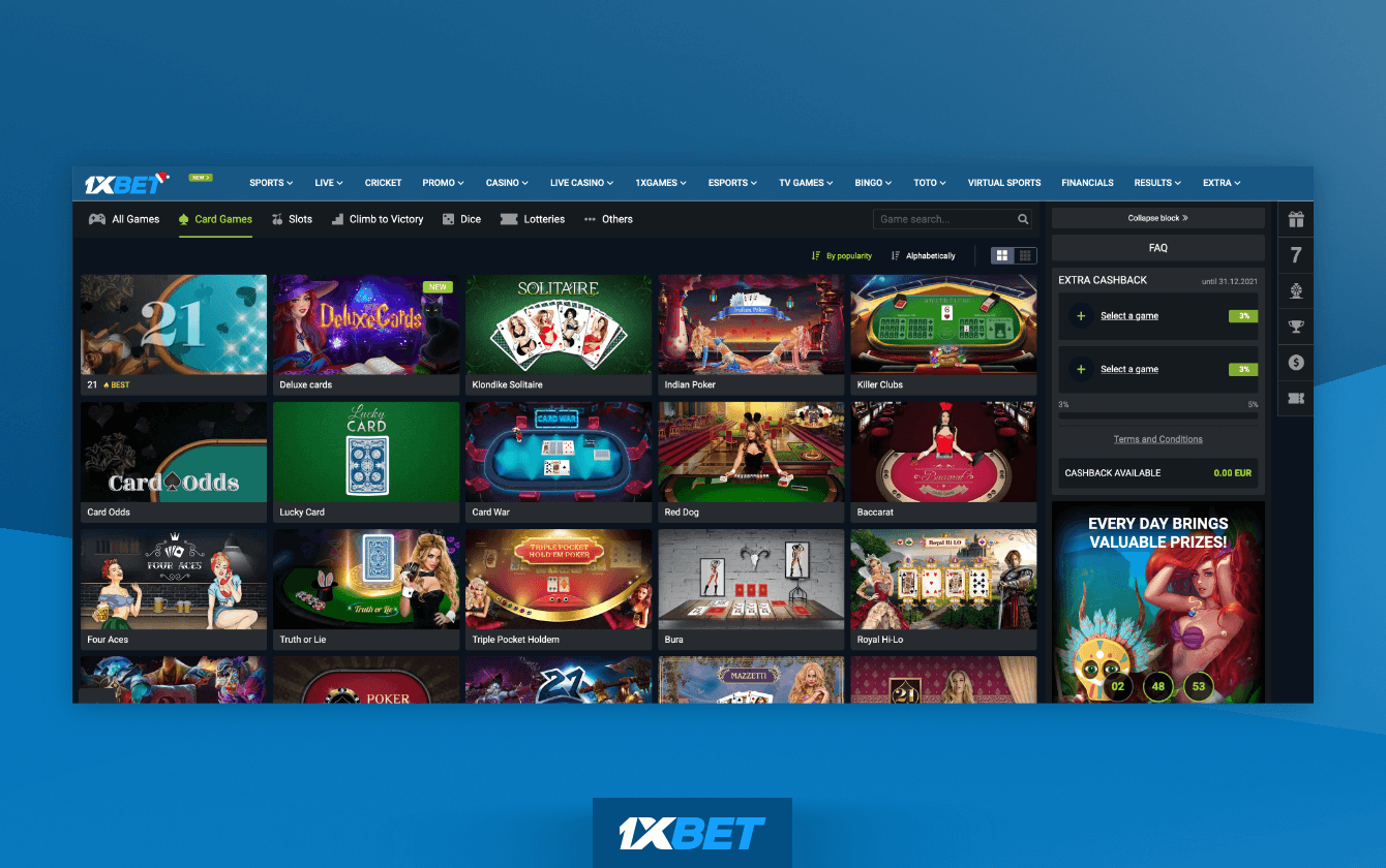 Many players from India prefer to play card games at 1xbet Casino