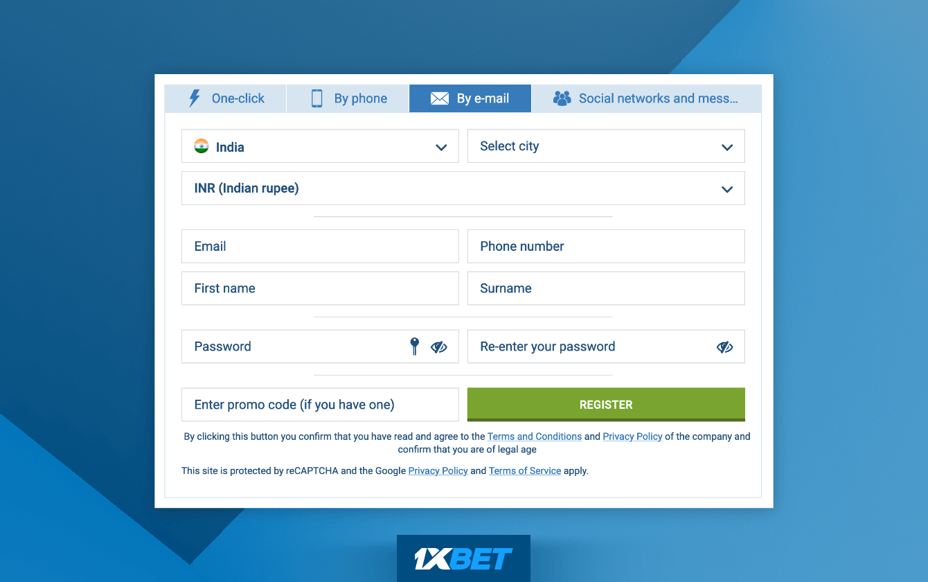 Detailed instructions on how to create a 1xbet account using email