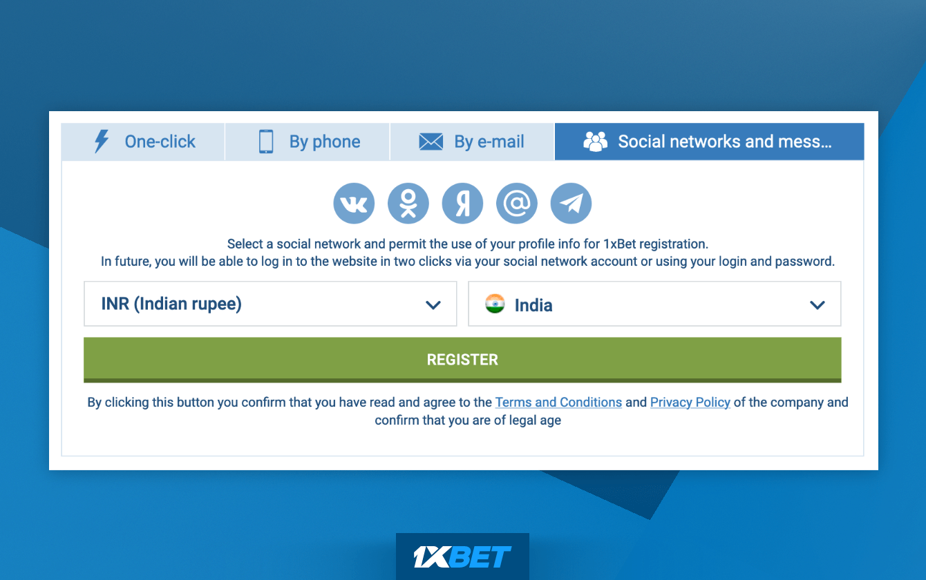 Use your existing social media and messenger accounts to create a 1xbet account